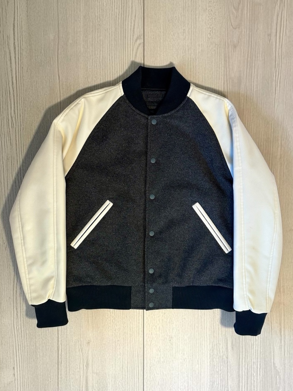 Uniqlo Two-Tone Varsity Bomber Jacket in Black and Cream Size M